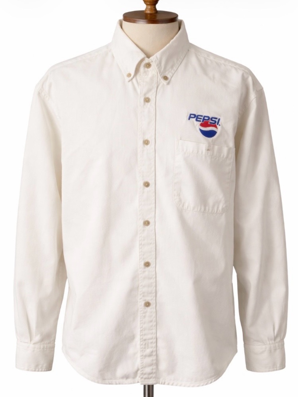 Vintage Pepsi Logo Button Down Shirt XL White Cotton Oxford Embroidered USA - Picture 2 of 16